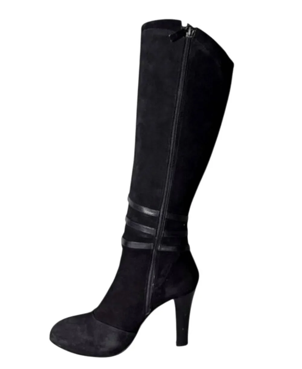 BRUNO MAGLI Black Suede Buckled Over The Knee Boot Size 40 (US Size 10)